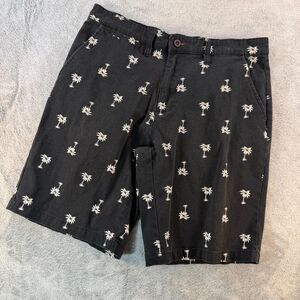 Airwalk Shorts Men’s 32 Black Palm Tree Print Flat Front Stretch Casual
